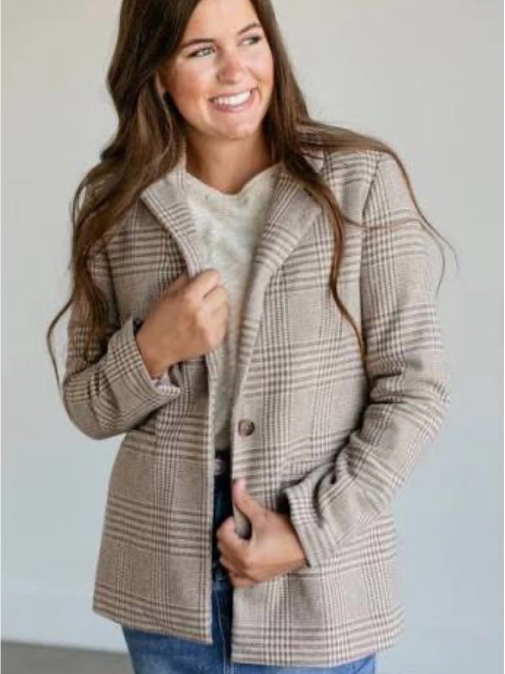 Z Supply Anna Plaid Blazer, Milk Shake size M